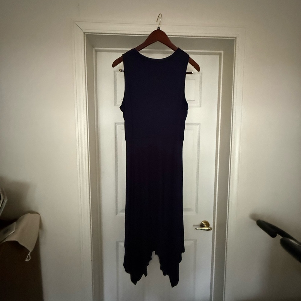 Sleeveless Navy Handkerchief Hem Dress